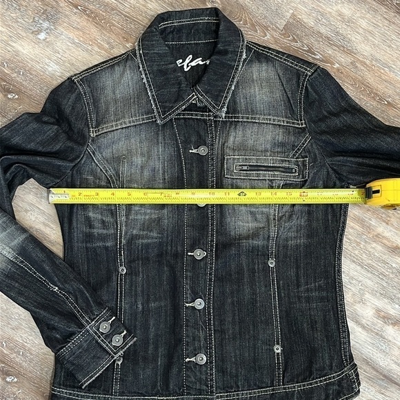 Stefanel Womens Black Demin Jean Jacket Size 10 Large Distressed Punk Goth Rock - Picture 15 of 16